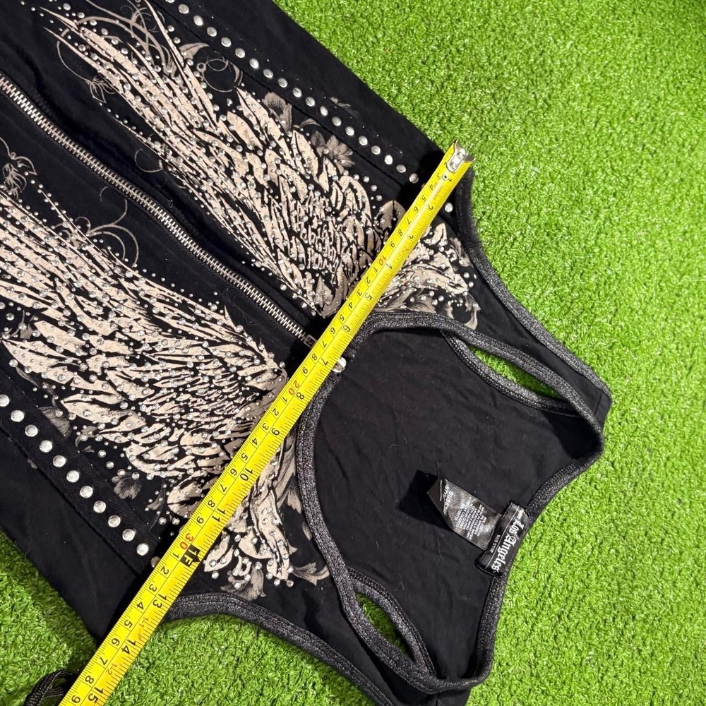 Vintage Y2K LA Bus Stop Rhinestones Angel Wings Zip Up Biker Tank Top Small - Picture 4 of 6